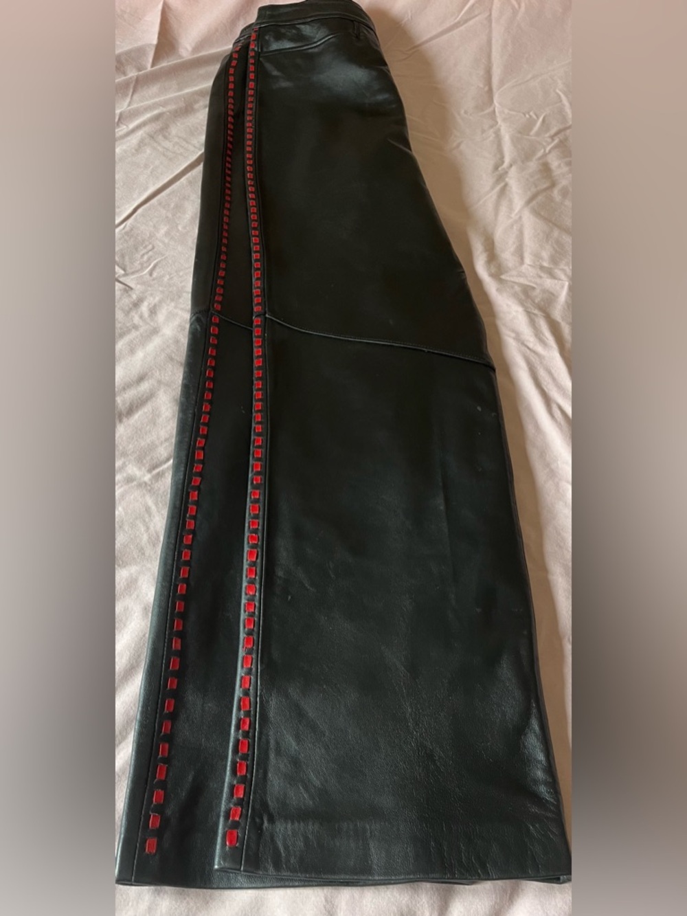 Black Leather pants with Red Trim